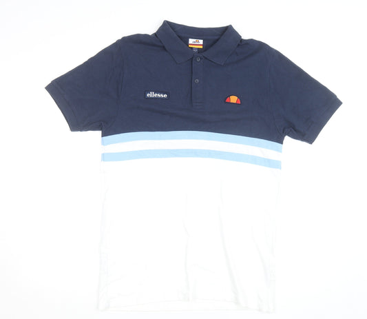 Ellesse Men's Blue & White Colourblock Polo Shirt Size L