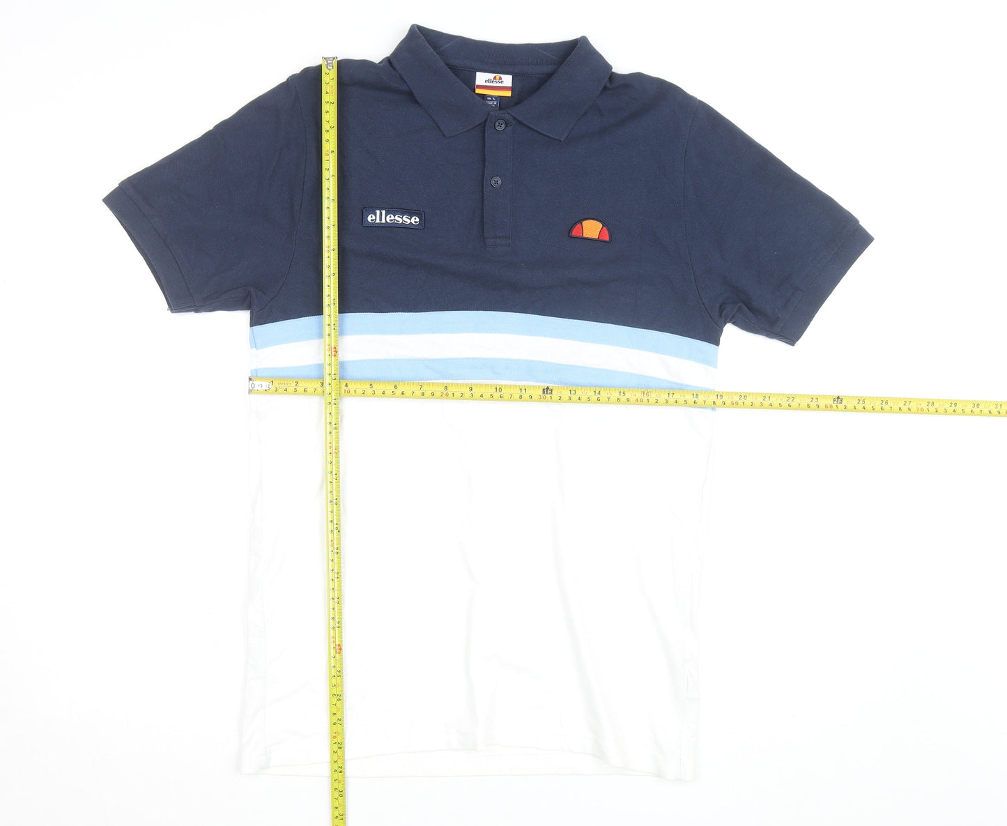 Ellesse Men's Blue & White Colourblock Polo Shirt Size L