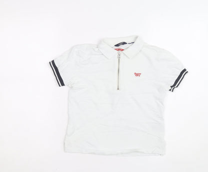 Superdry Boys White Short Sleeve Polo Shirt UK 6 Regular Fit Zip Collar