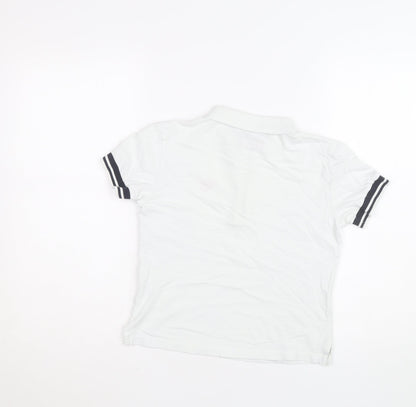 Superdry Boys White Short Sleeve Polo Shirt UK 6 Regular Fit Zip Collar