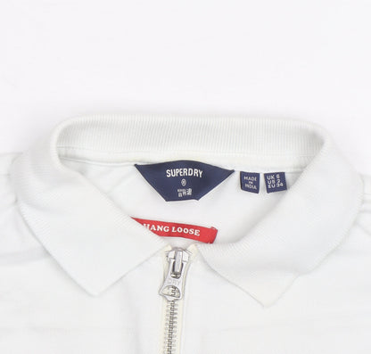 Superdry Boys White Short Sleeve Polo Shirt UK 6 Regular Fit Zip Collar