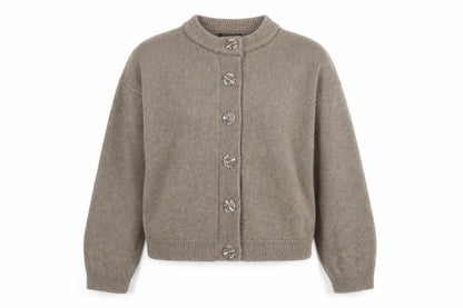 Dunnes Women Brown Wool Blend Crew Neck Cardigan Size M