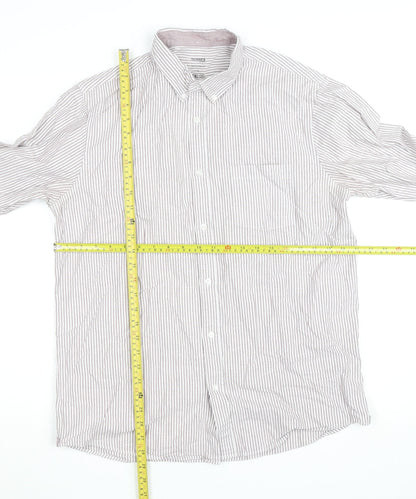 Dunnes Stores Men's Brown Striped Regular Fit Cotton Dress Shirt L