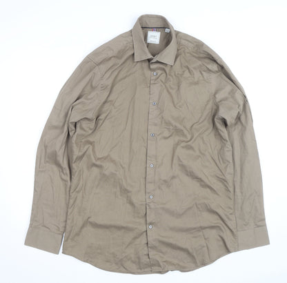 Next Mens Beige Regular Fit Long Sleeve Dress Shirt 16.5R