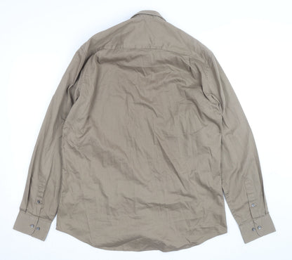 Next Mens Beige Regular Fit Long Sleeve Dress Shirt 16.5R