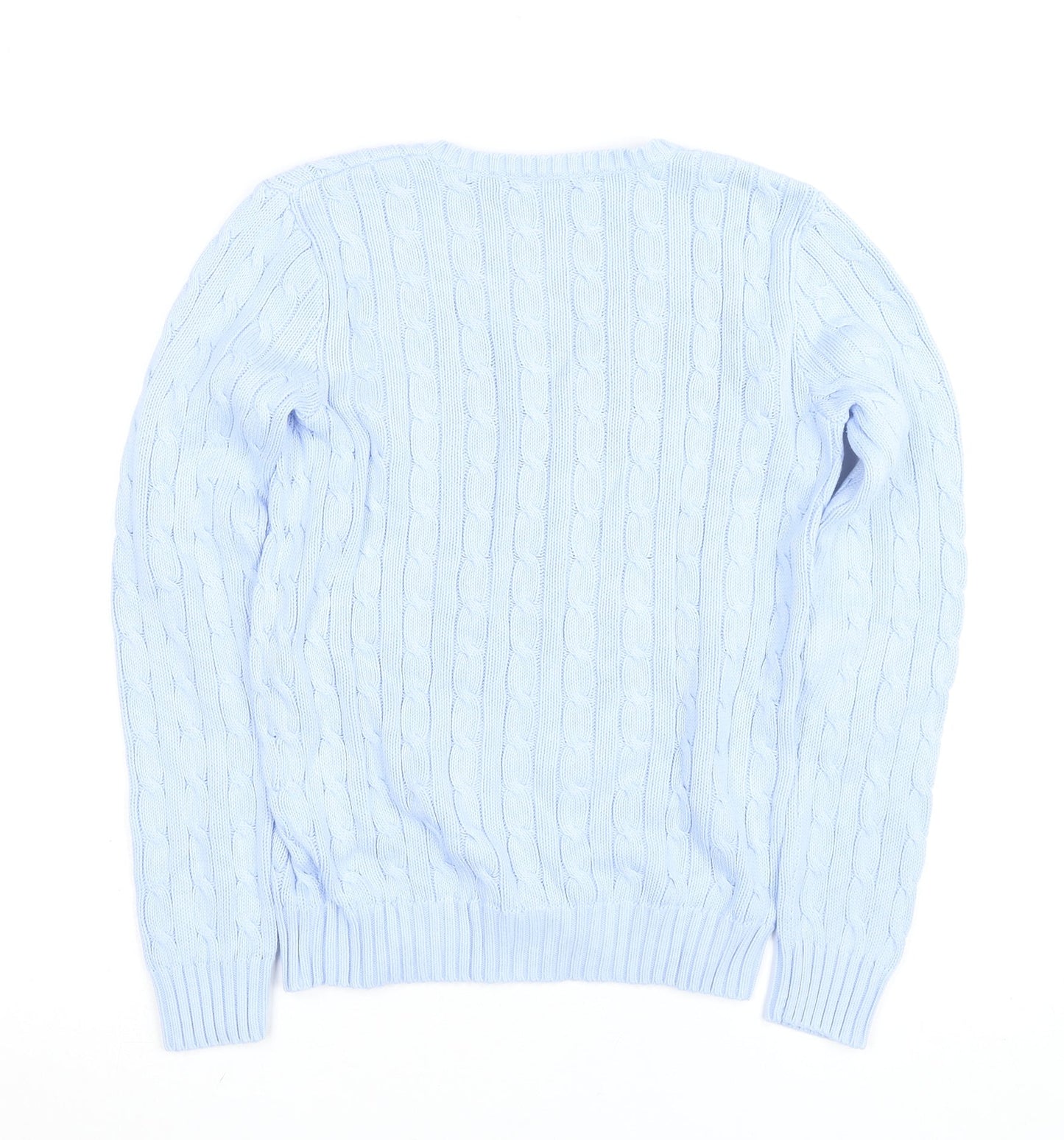 Ralph Lauren Sport Women's Blue Cotton V-Neck Cable Knit Jumper M