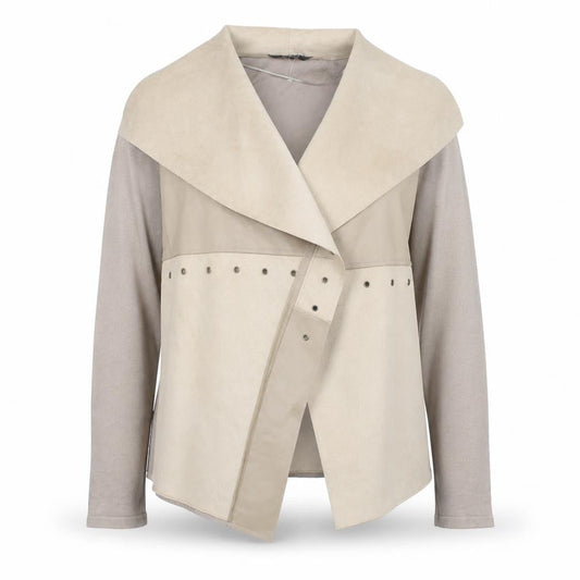 Front view of Star by Julien Macdonald Women Beige Wool Blend Biker Jacket, size 14