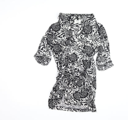 Wallis Women Black White Floral Wrap Shirt Dress Size 14 Petite