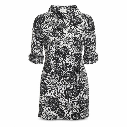 Wallis Women Black White Floral Wrap Shirt Dress Size 14 Petite
