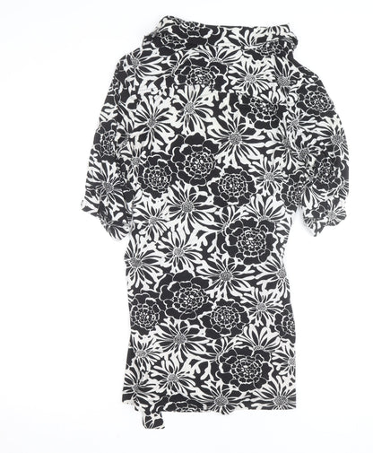 Wallis Women Black White Floral Wrap Shirt Dress Size 14 Petite