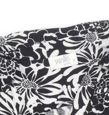 Wallis Women Black White Floral Wrap Shirt Dress Size 14 Petite