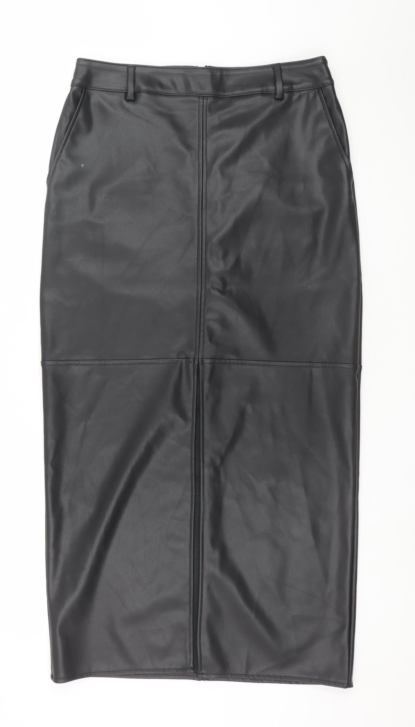 F&F Womens Black Faux Leather Midi Pencil Skirt Size 12