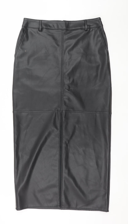 F&F Womens Black Faux Leather Midi Pencil Skirt Size 12