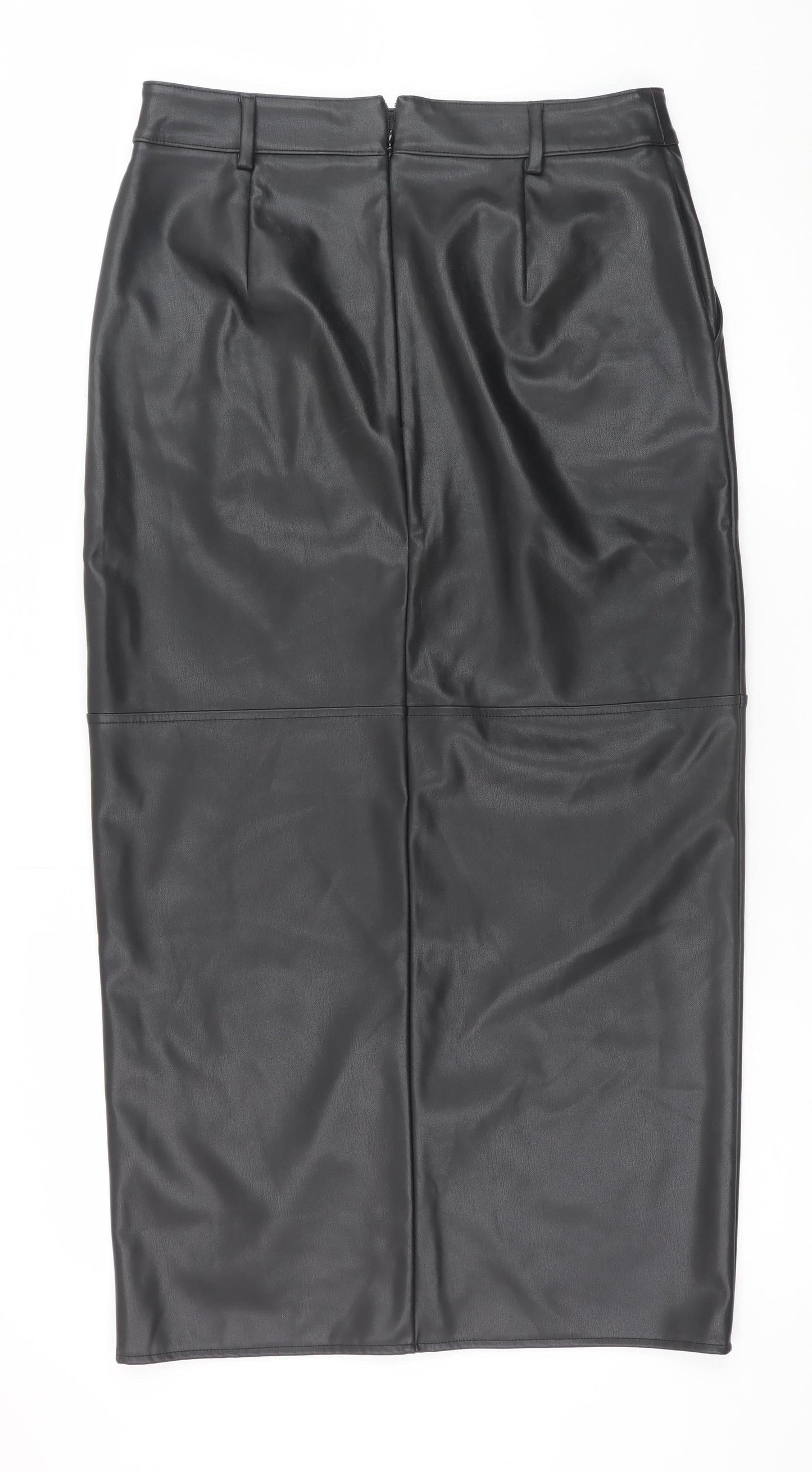F&F Womens Black Faux Leather Midi Pencil Skirt Size 12