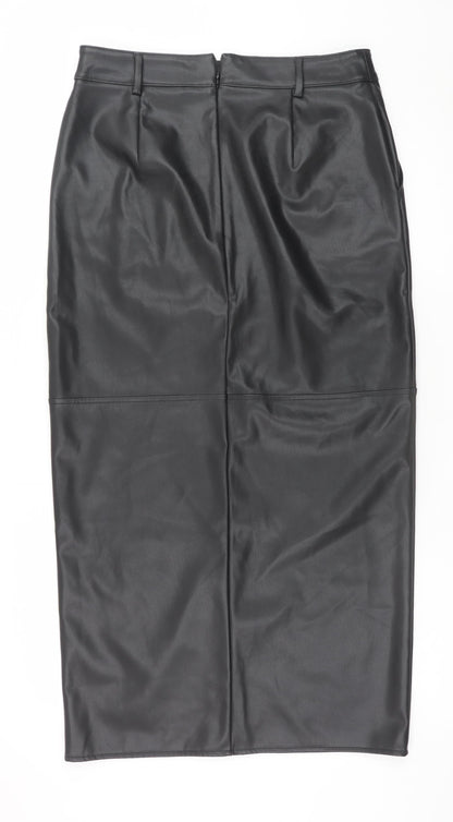 F&F Womens Black Faux Leather Midi Pencil Skirt Size 12