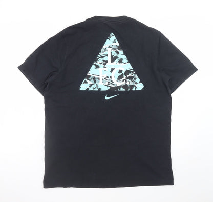 Nike Men Black Graphic Sports T-Shirt Medium Cotton Crew Neck