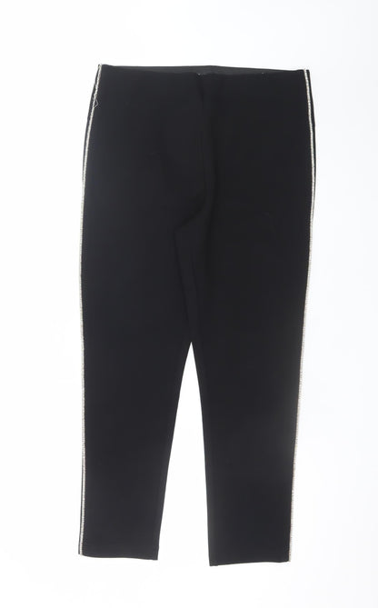 Zara Women Black XL Stretch Skinny Leggings Trousers with Side Zip Trim