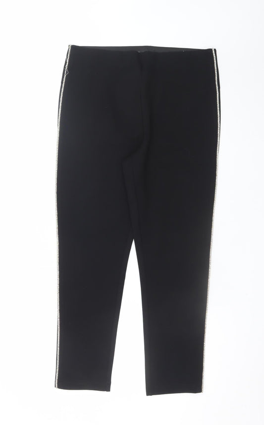 Zara Women Black XL Stretch Skinny Leggings Trousers with Side Zip Trim