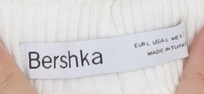 Bershka Women’s White Flared Ribbed Knit Trousers Size L