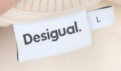 Desigual Women’s Beige Knit Sleeve Sweatshirt L Bohemian Embroidered Pullover