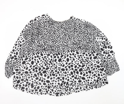 Masai Women Black White Animal Print Viscose Tunic Blouse XL