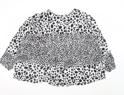 Masai Women Black White Animal Print Viscose Tunic Blouse XL