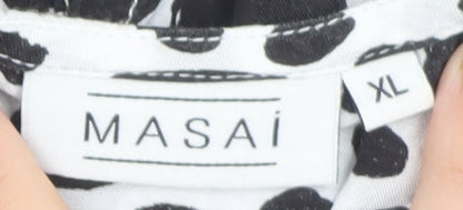 Masai Women Black White Animal Print Viscose Tunic Blouse XL