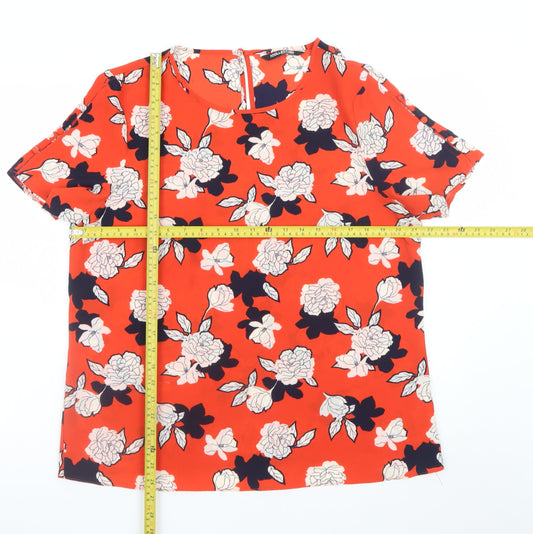 Debenhams Women’s Orange Floral Short Sleeve Blouse Size 16
