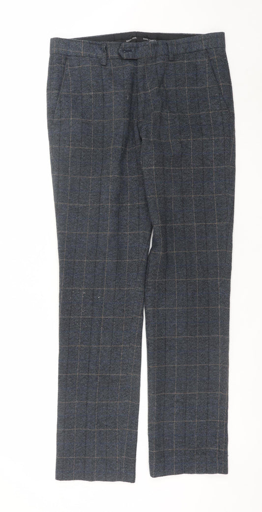 Marc Darcy Men's Blue Checked Dress Pants 32R Regular Fit