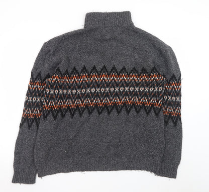 Next Men’s Grey Fair Isle 1/4 Zip Wool Jumper XL Winter Knitwear