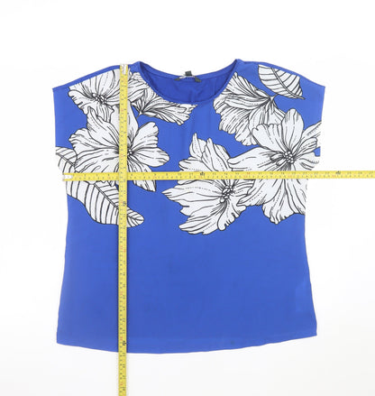 Bonmarché Women’s Blue Floral Blouse Size 14 Sleeveless Stretch Top