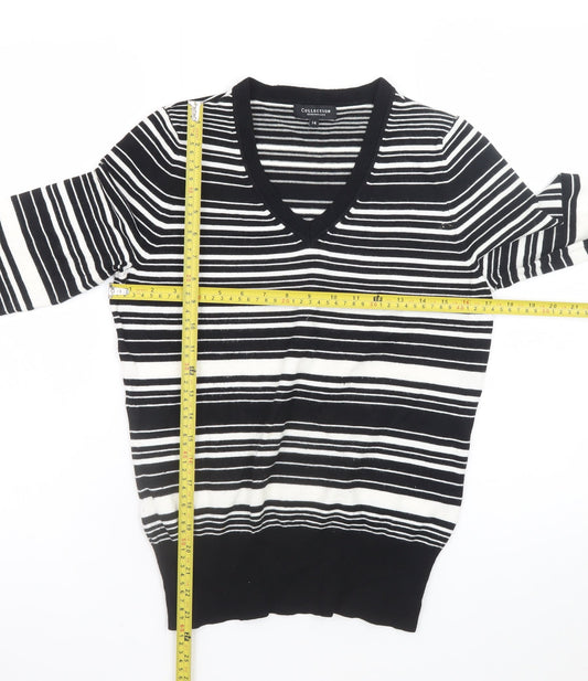Debenhams Women’s Black Striped V-Neck Knit Jumper Size 14
