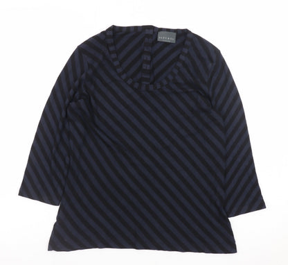 Alex & Co Women Blue Striped Jersey Blouse UK 12 3/4 Sleeve