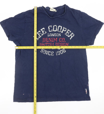 Lee Cooper Men's Blue Graphic Print Crew Neck Cotton T-Shirt M