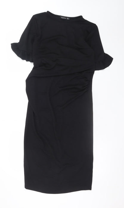 Boohoo Women Black Size 12 Bodycon Ruffle Sleeve Knee Length Dress