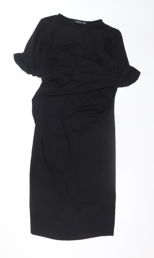 Boohoo Women Black Size 12 Bodycon Ruffle Sleeve Knee Length Dress