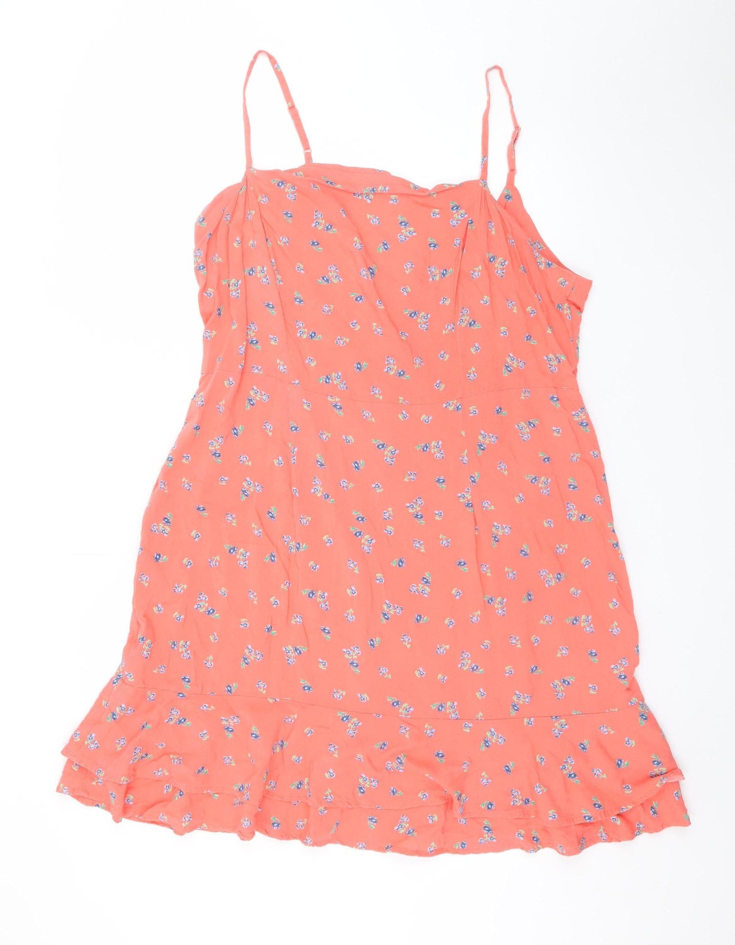 Red Herring Women Orange Floral Ruffle Slip Dress Size 18