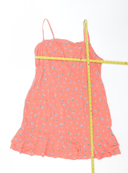 Red Herring Women Orange Floral Ruffle Slip Dress Size 18