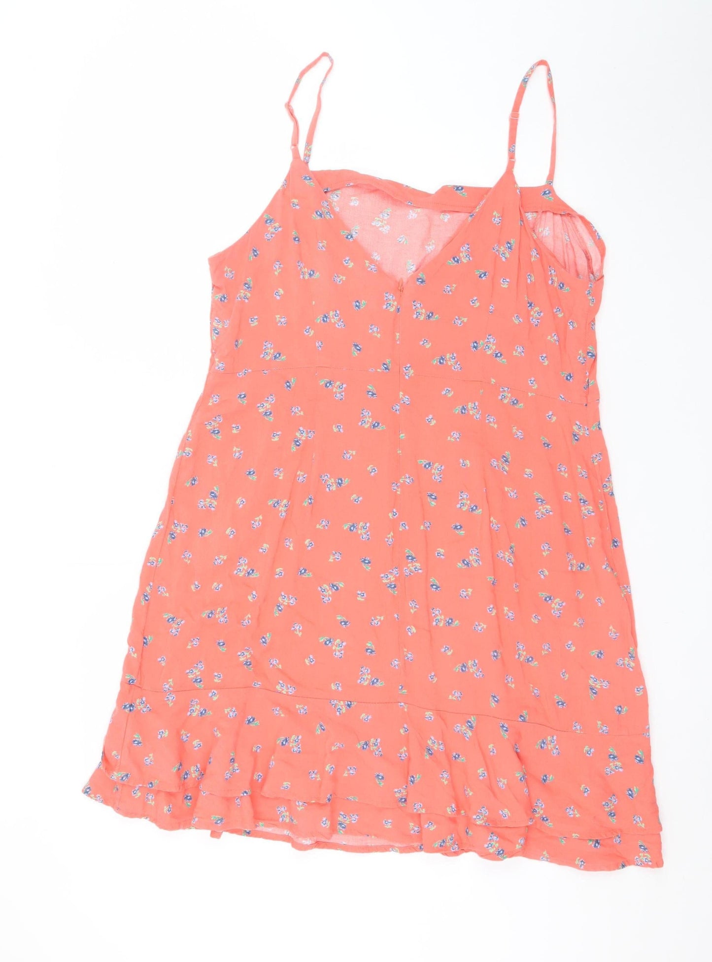 Red Herring Women Orange Floral Ruffle Slip Dress Size 18