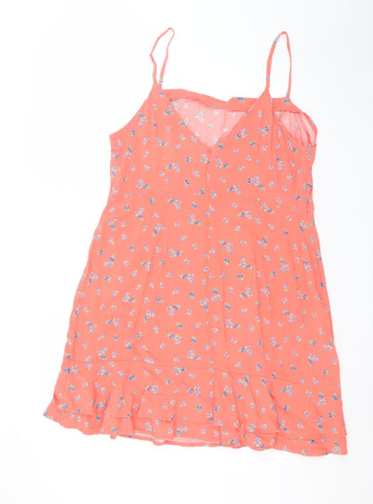 Red Herring Women Orange Floral Ruffle Slip Dress Size 18