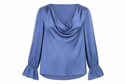 River Island Women’s Blue Satin Cowl Neck Long Sleeve Blouse Size 12