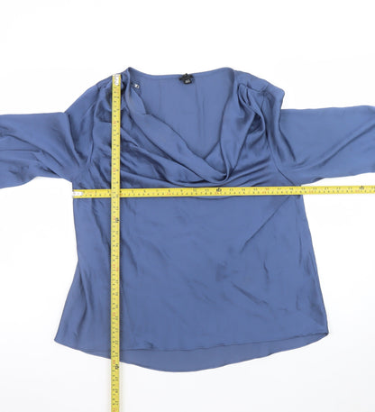 River Island Women’s Blue Satin Cowl Neck Long Sleeve Blouse Size 12