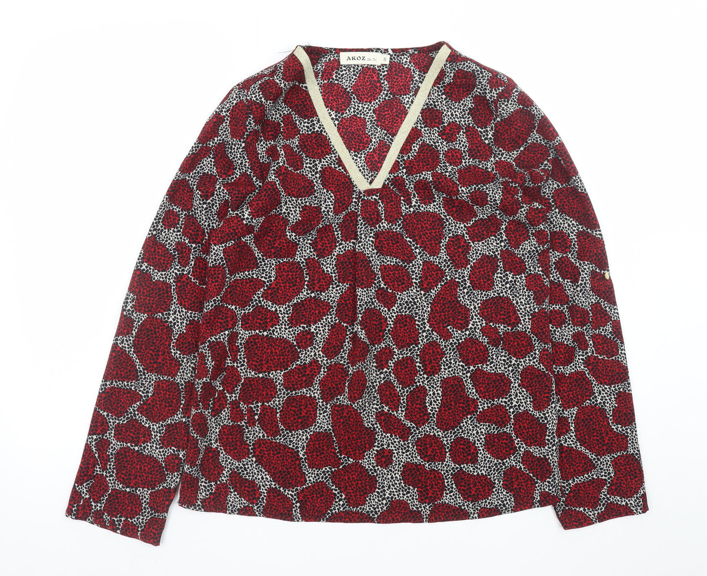 AKOZ De Toi Women’s Red Animal Print V-Neck Tunic Blouse Size S