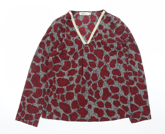 AKOZ De Toi Women’s Red Animal Print V-Neck Tunic Blouse Size S