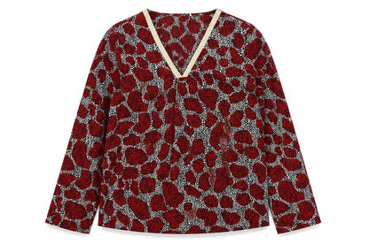 AKOZ De Toi Women’s Red Animal Print V-Neck Tunic Blouse Size S