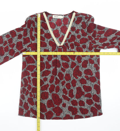 AKOZ De Toi Women’s Red Animal Print V-Neck Tunic Blouse Size S