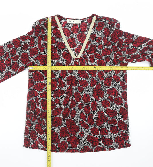 AKOZ De Toi Women’s Red Animal Print V-Neck Tunic Blouse Size S