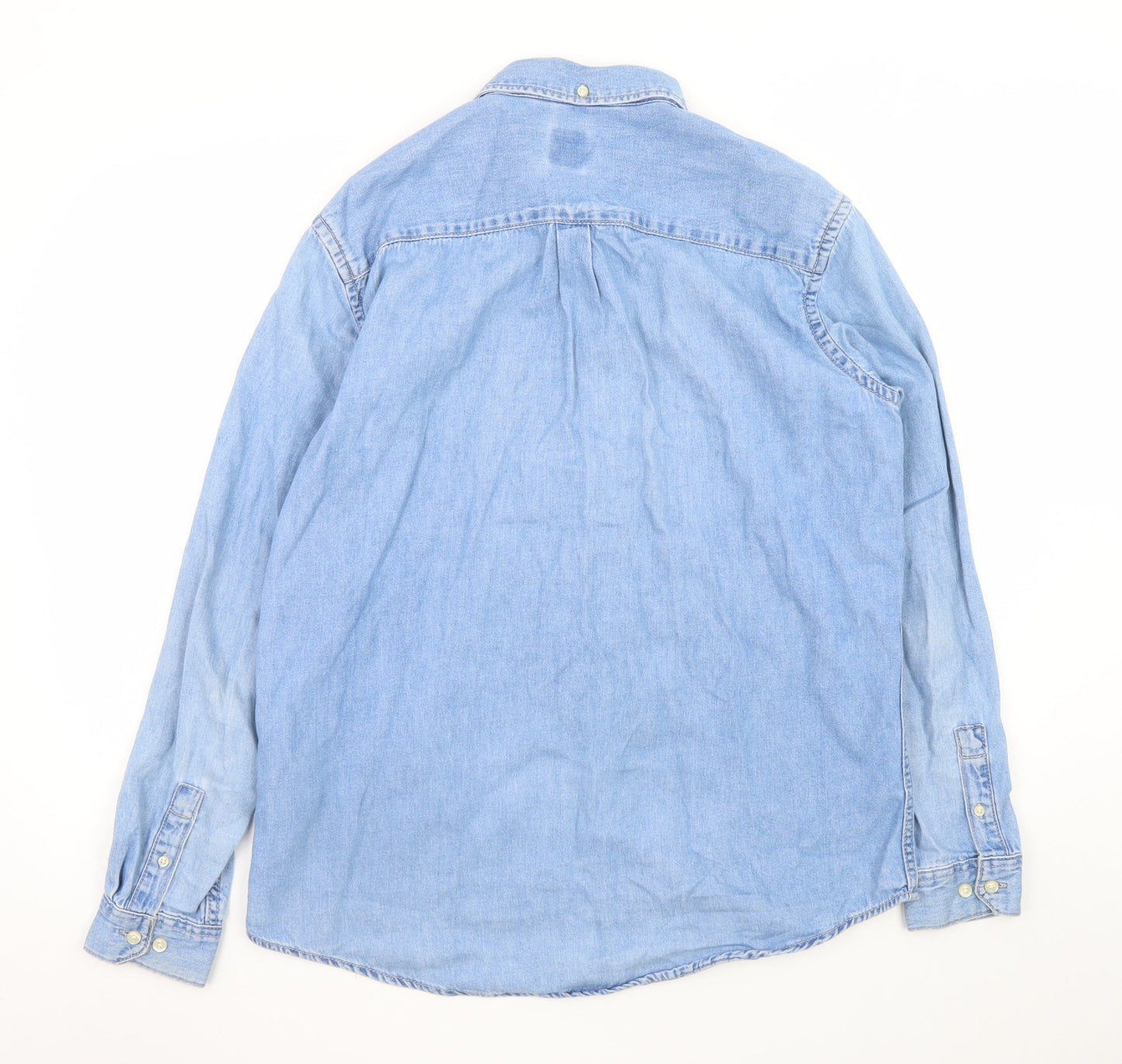 ZARA Women's Blue Denim Button-Up Shirt Long Sleeve Size M