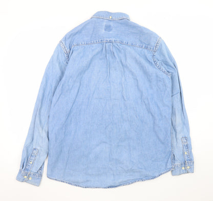 ZARA Women's Blue Denim Button-Up Shirt Long Sleeve Size M