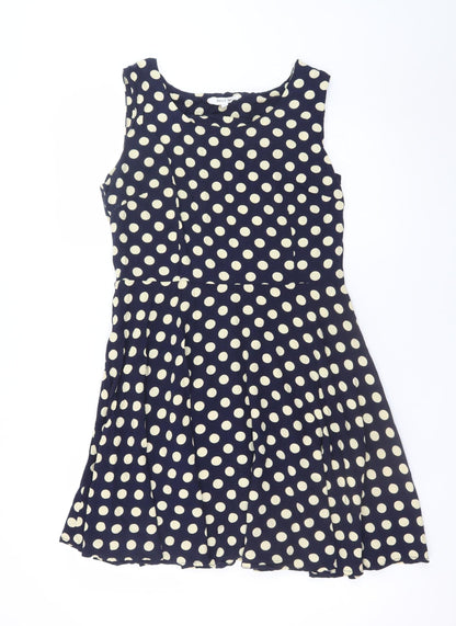 Sweet Miss Women Blue Polka Dot L Skater Dress Sleeveless Retro Style